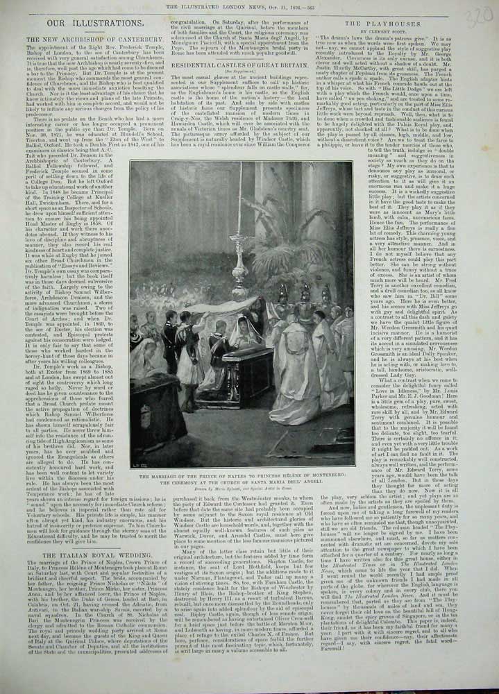 Old Antique Print 1896 Marriage Prince Naples Princess Helene Montenegro 19th