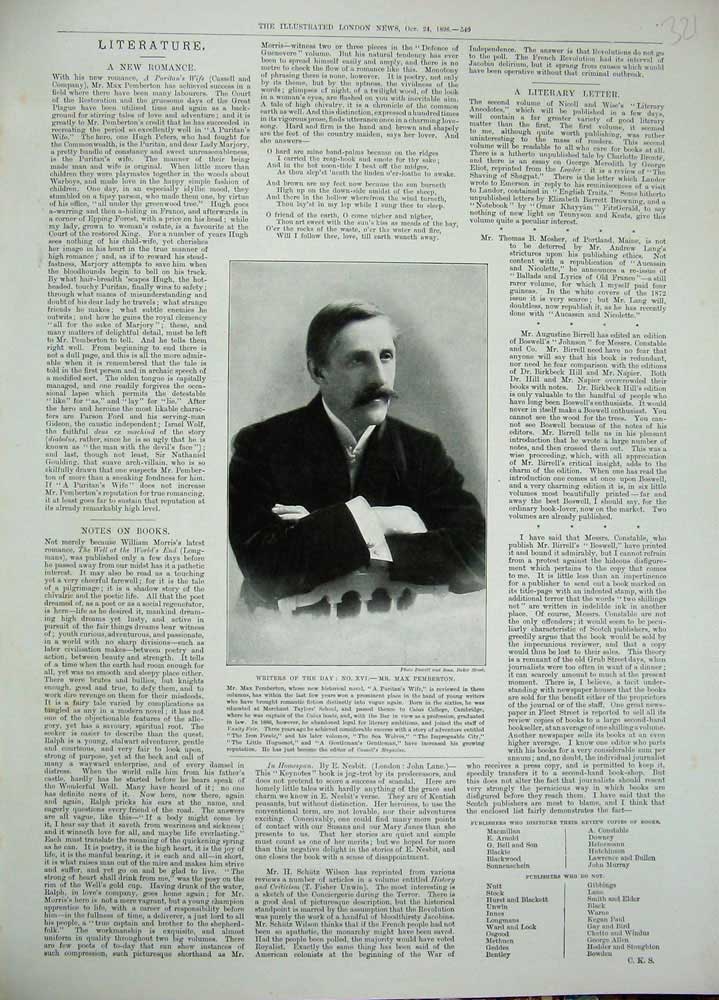 Original Old Antique Print 1896 Portrait Writer Author Max Pemberton Man 19th