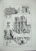 Original Old Antique Print 1896 Paris Notre Dame Gambetta Monument Opera House