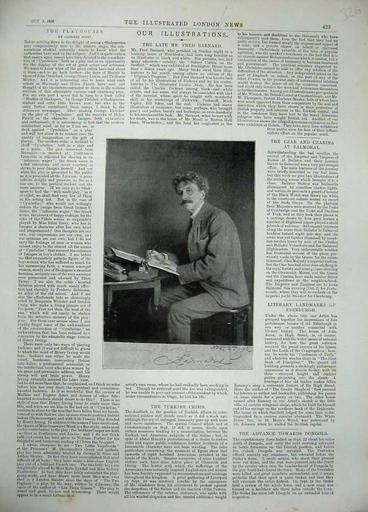 Original Old Antique Print 1896 Portrait Mr Fred Barnard Pilgrim Progress 19th