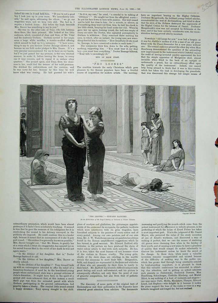 Original Old Antique Print 1896 Pro Leones Edward Radford Ladies Christian 19th