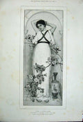 Original Old Antique Print 1896 Portrait Beautiful Woman Glycera Bulleid 19th