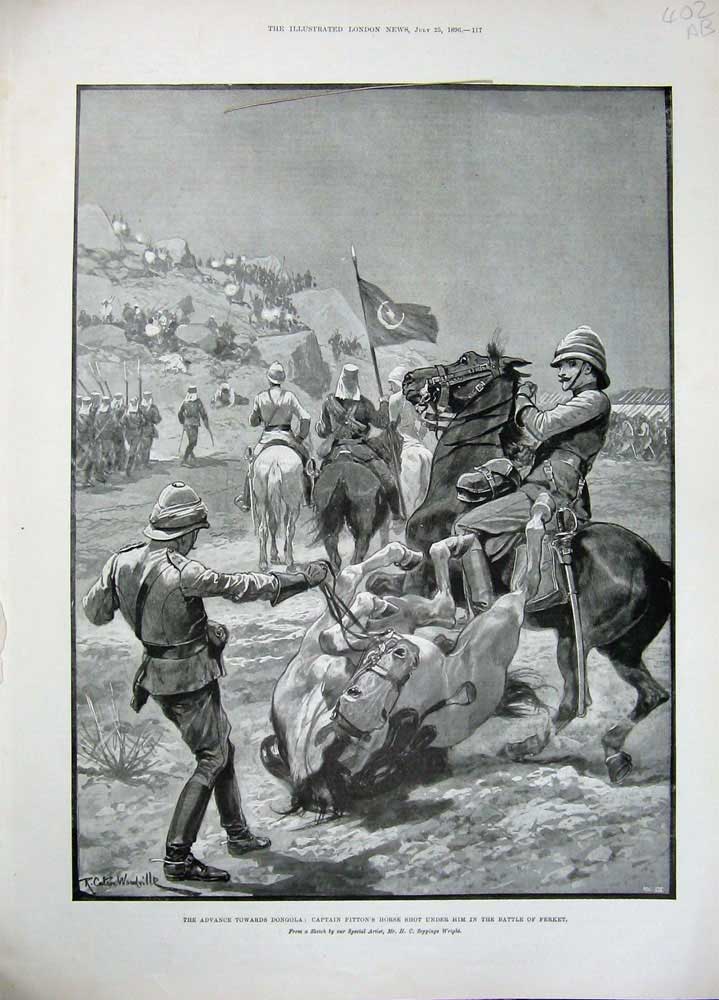 Old Antique Print 1896 Dongola War Captain Fitton Suarda Hammuda Camel 19th