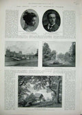 Old Antique Print 1896 Blenheim Palace Marlborough Fountain Horses Boat 19th