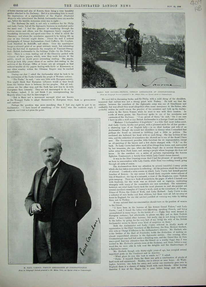 Old Antique Print 1896 Baron Saurma-Jeltsch Paul Cambon Currie Nelidoff 19th