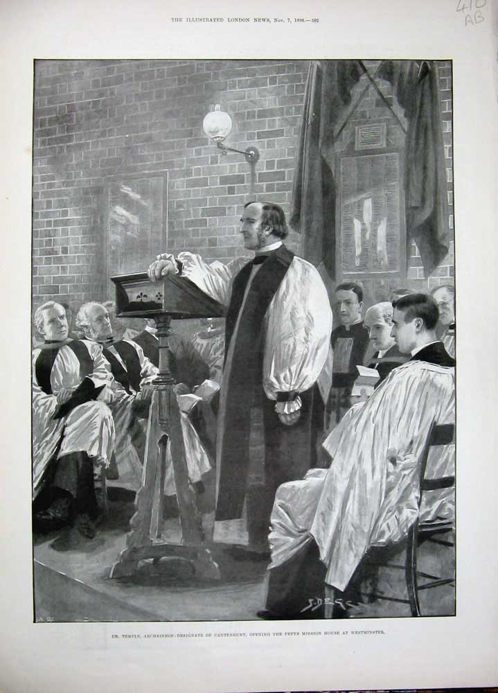 Antique Old Print 1896 Temple Archbishop Canterbury Westminster Creighton 19th