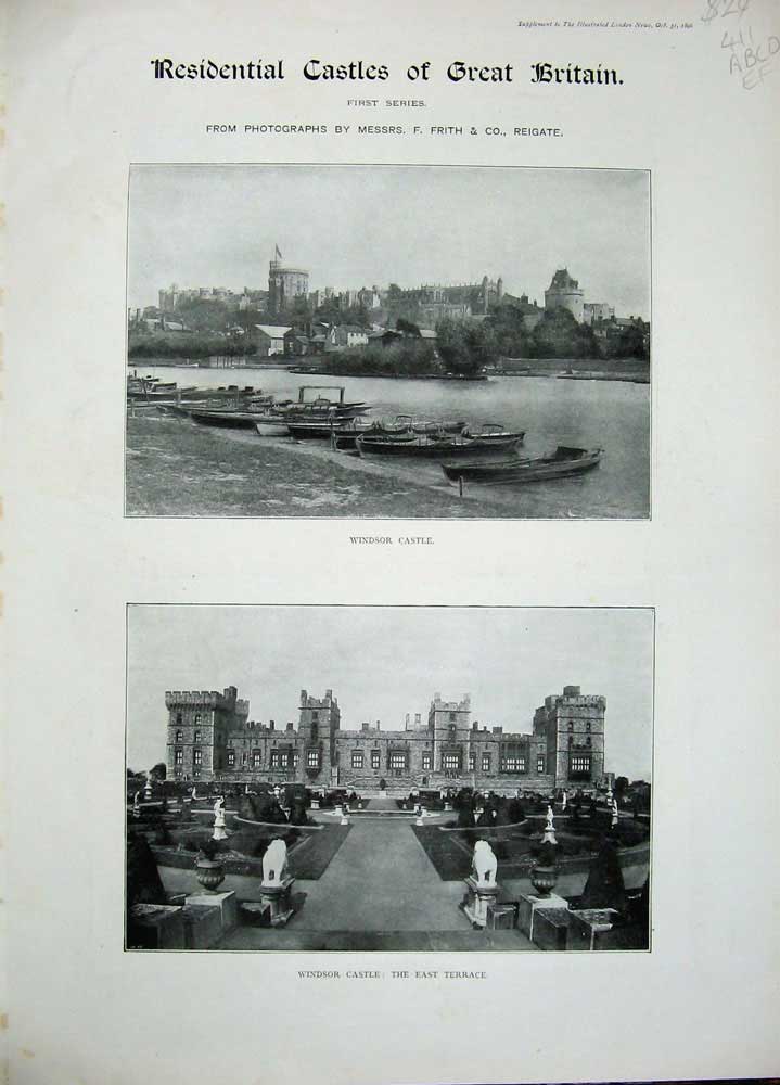 Original Old Antique Print 1896 Castle Britain Windsor Skipton Farnham Warwick