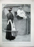 Original Old Antique Print 1896 Lady Bucket Wall Country Men Digging Fine Art