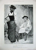 Original Old Antique Print 1896 Country Farm House Man Ladies Zoo Animals Art