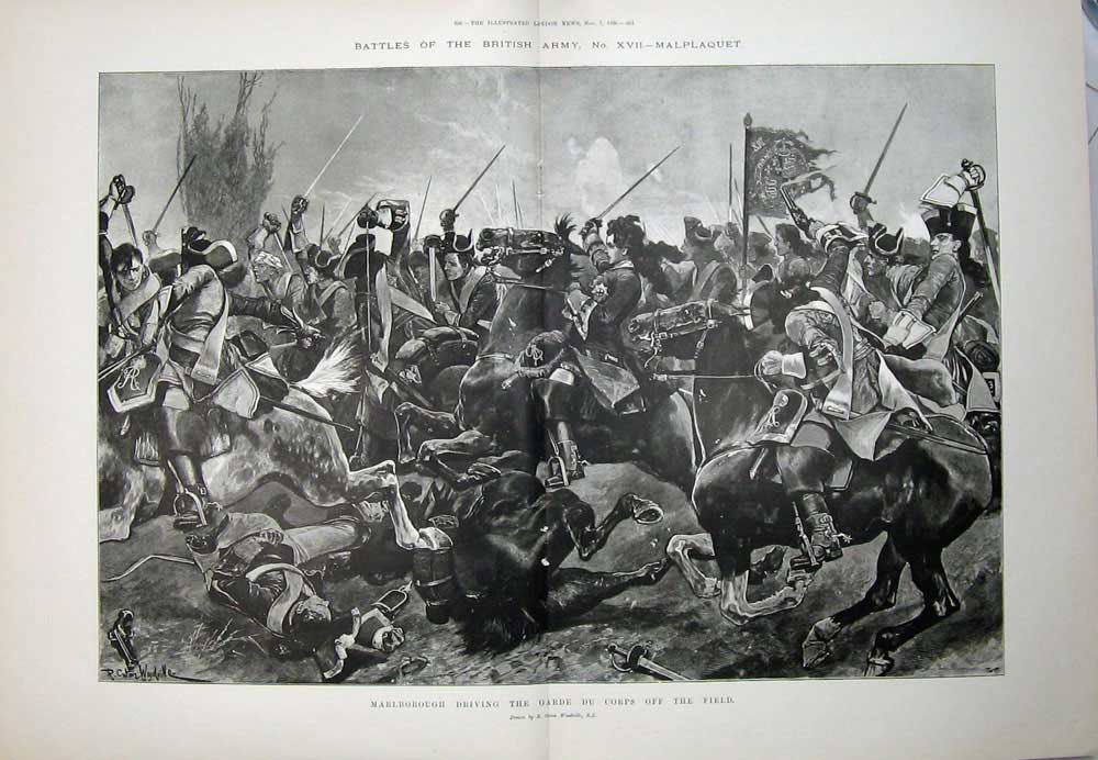 Old Antique Print 1896 Marlborough Garde Du Corps Battle War Horses Art 19th