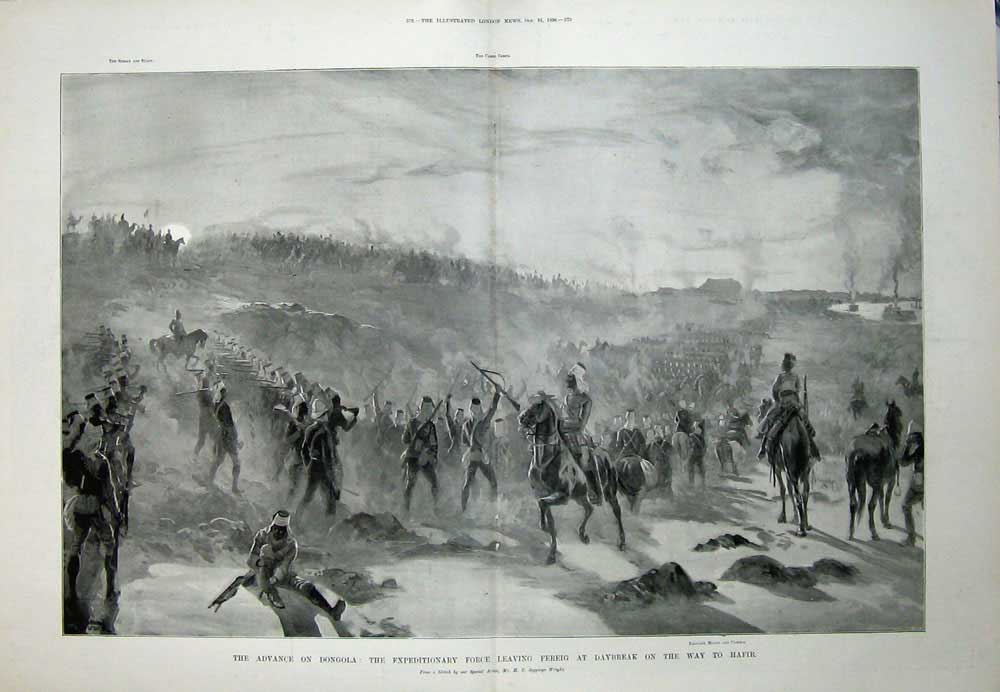 Original Old Antique Print 1896 Dongola Army Fereig Hafir Baggage Mules Camels