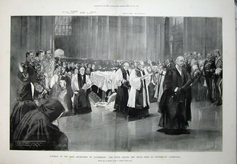 Old Antique Print 1896 Funeral Archbishop Canterbury Choir Cathedral Art 19th