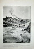 Old Antique Print 1896 Dongola War Hauling Gun-Boat Second Cataract Ship 19th
