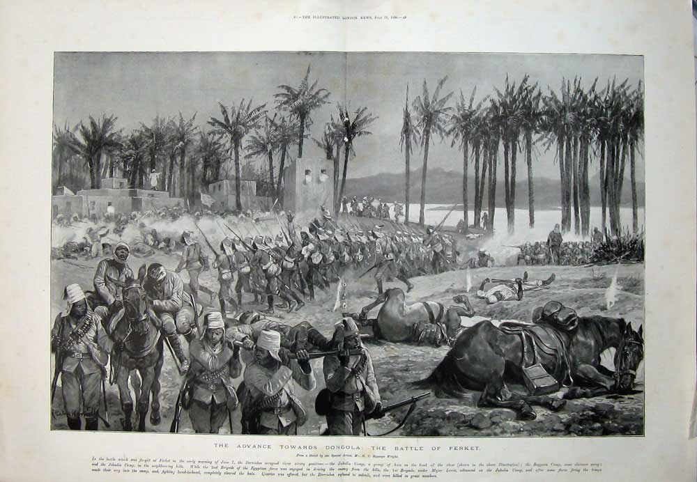 Old Antique Print 1896 Dongola War Battle Ferket Army Horse Army Wright 19th