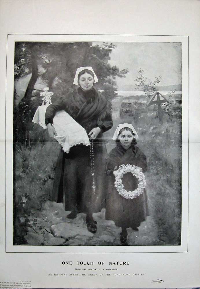 Old Antique Print 1896 Fine Art Forestier Little Girl Flower Wreath Mum 19th