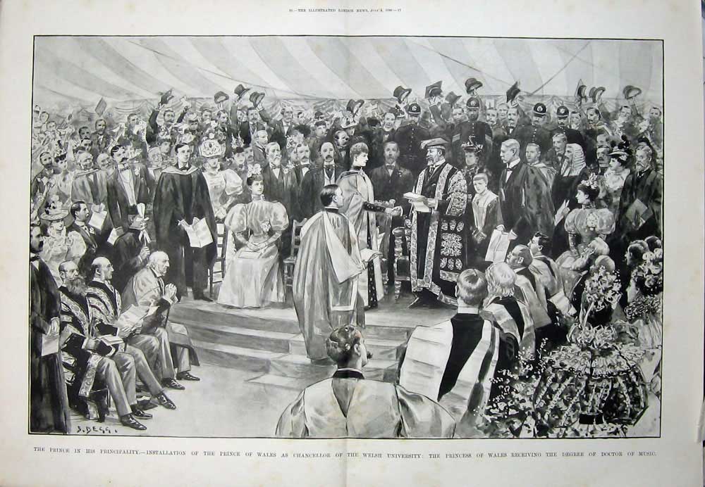 Old Antique Print 1896 Prince Wales Chancellor Welsh University Doctor 19th