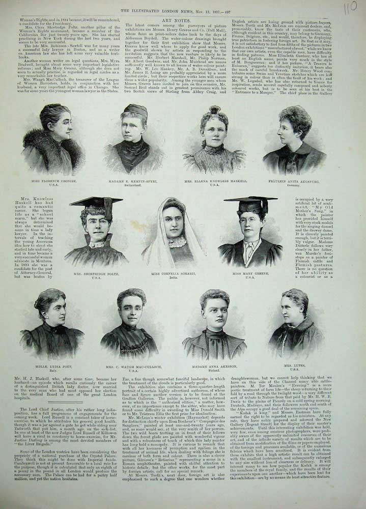 Old Antique Print 1897 Portrait Foltz Sorabji Lutes Akesson Poet Haskell 19th
