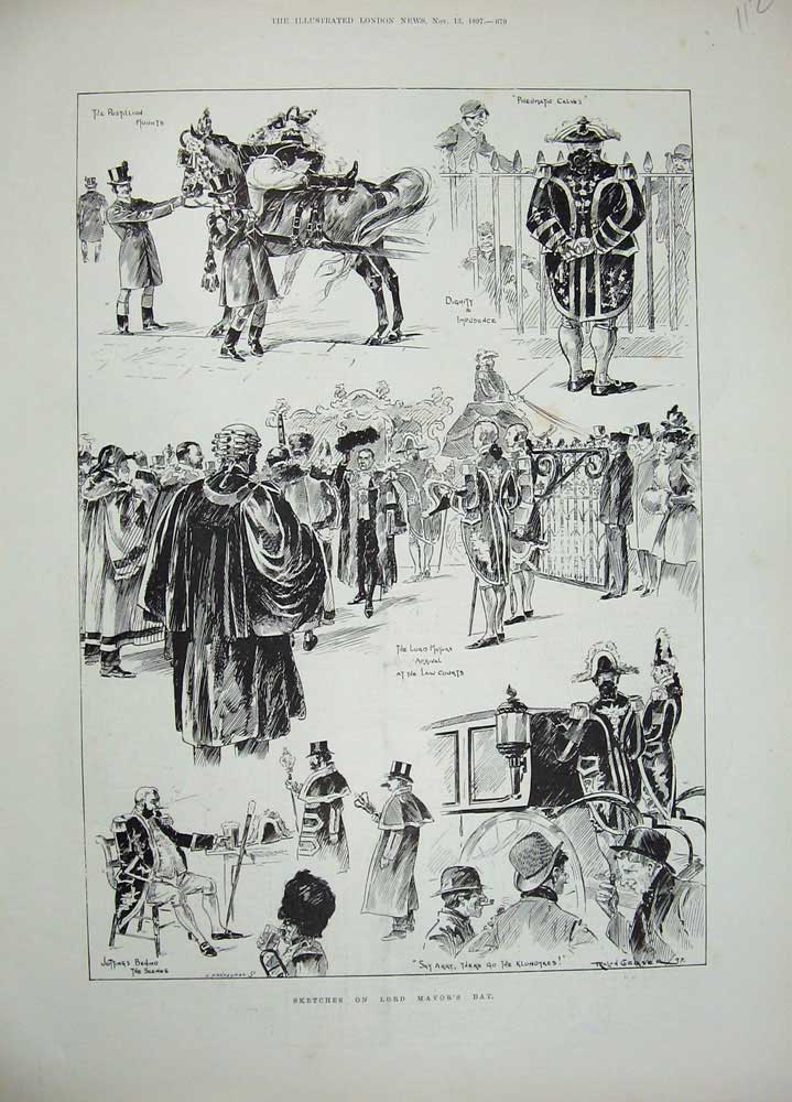 Original Old Antique Print 1897 Lord Mayor Law Courts Horse Carriage London