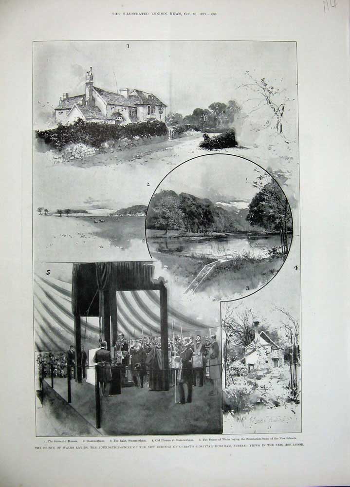 Old Antique Print 1897 Prince Wales Foundation School Hospital Stammerham 19th
