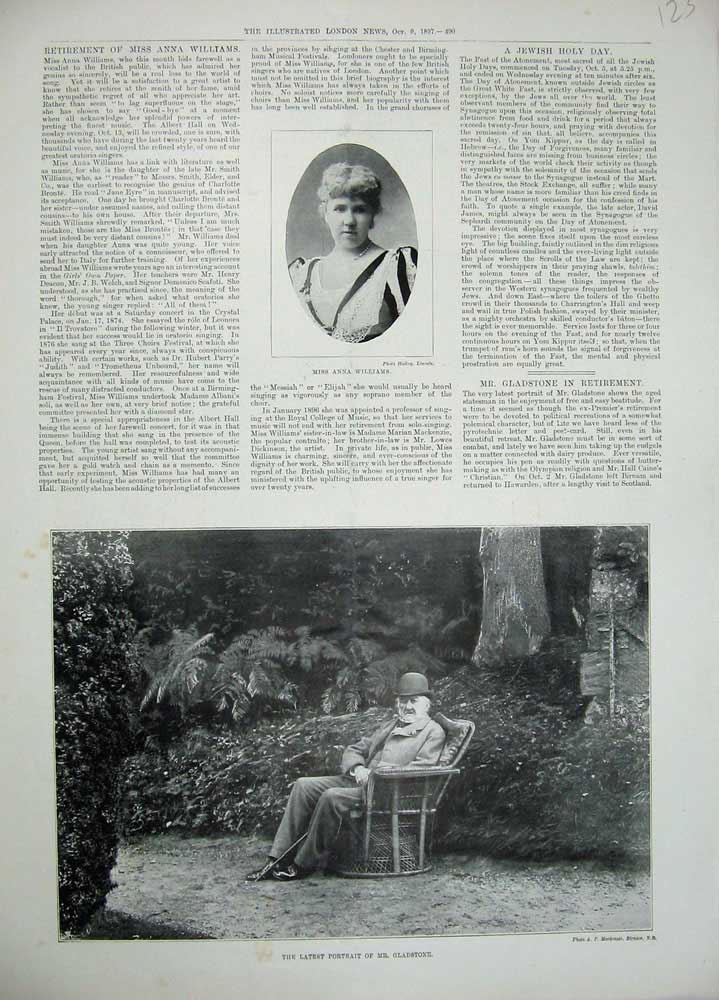 Old Antique Print 1897 Anna Williams Lady Portrait Mr Gladstone Man Chair 19th
