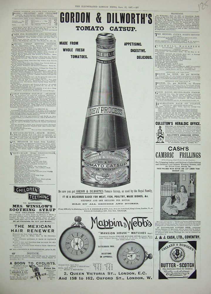 Original Old Antique Print 1897 Advertisement Tomato Catsup Mappin Winslow Hair