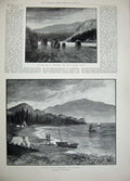 Old Antique Print 1897 Five Fingers Rapids Labarge Klondike Yokon Khyber 19th