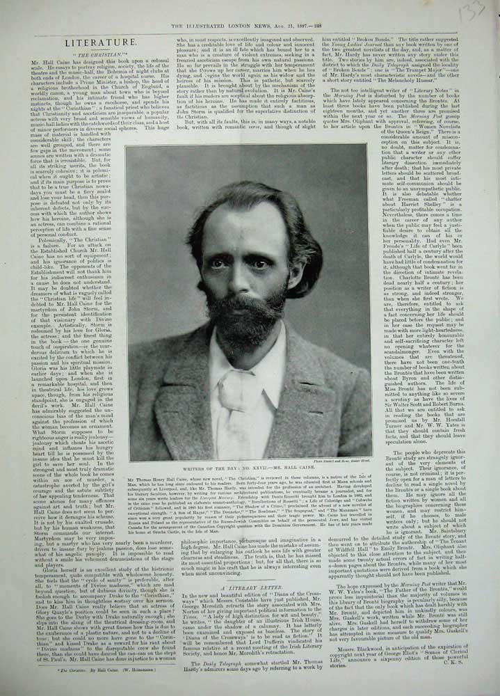 Old Antique Print 1897 Literature Writer Author Portrait Hall Caine Man 19th