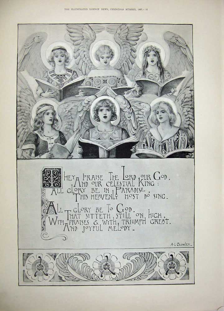 Original Old Antique Print 1897 Cavalier Toast Man Woman Angels Music Lyrics
