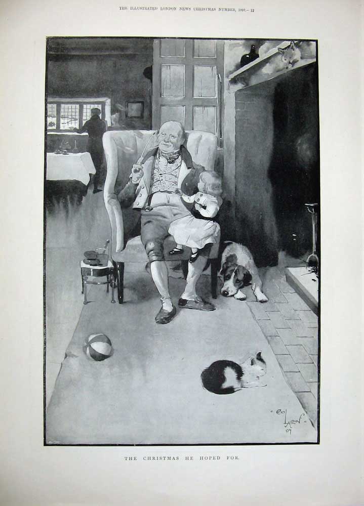 Old Antique Print 1897 Davis Fine Art Ladies Santa Claus Christmas Child 19th