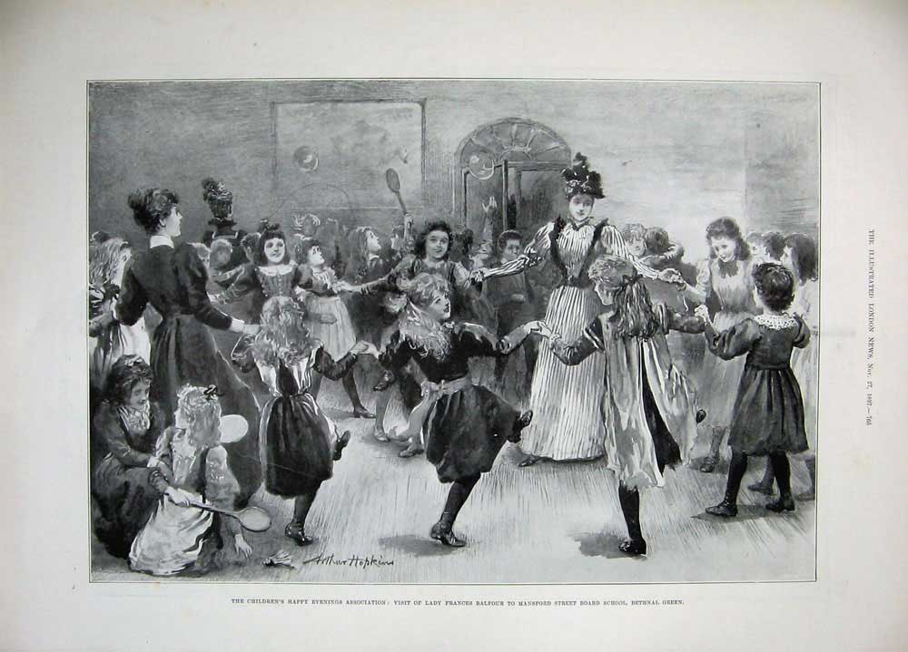 Antique Old Print 1897 Engineering Strike Westminster Hotel Children Play 19th