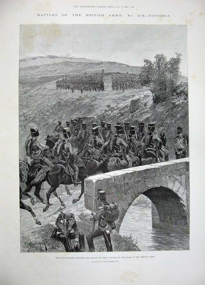Old Antique Print 1897 Pelly River Lindeman Hussars Bridge French Army 19th