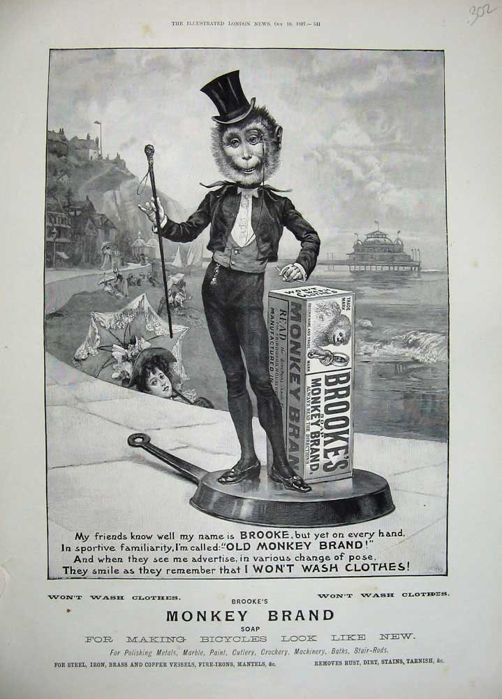 Old Antique Print 1897 Advertisement Monkey Brand Brooke'S Soap Washing 19th