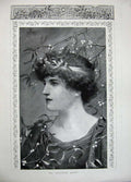 Original Old Antique Print 1897 Portrait Mistletoe Queen Christmas Lady 19th
