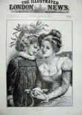 Original Old Antique Print 1897 Mother Little Girl Christams Misteltoe Walker