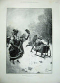 Original Old Antique Print 1897 Men Women Ice Sledge Skating Winter Country