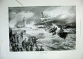 Old Antique Print 1897 Davidson Fine Art Sea Storm Sail Ship Lighthouse 19th