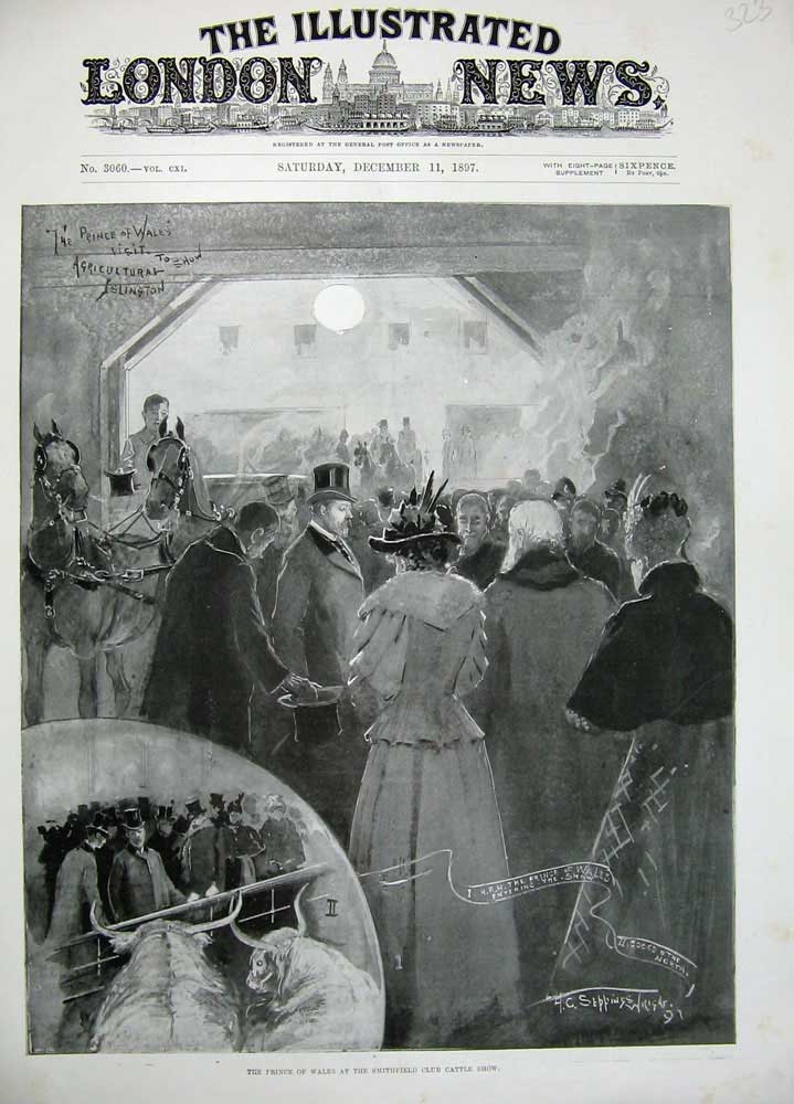 Old Antique Print 1897 Prince Wales Smithfield Club Cattle Show Animals 19th