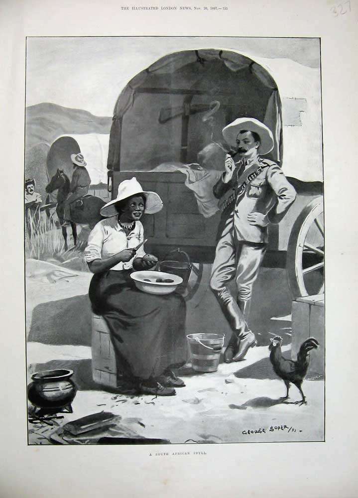 Old Antique Print 1897 South Africa People Caravan Natives Chicken Soper 19th