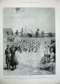 Original Old Antique Print 1897 Lowering Captive Balloons German Army Men War