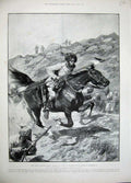 Old Antique Print 1897 Inidan Frontier Man Horse Guns War Woodville Art 19th