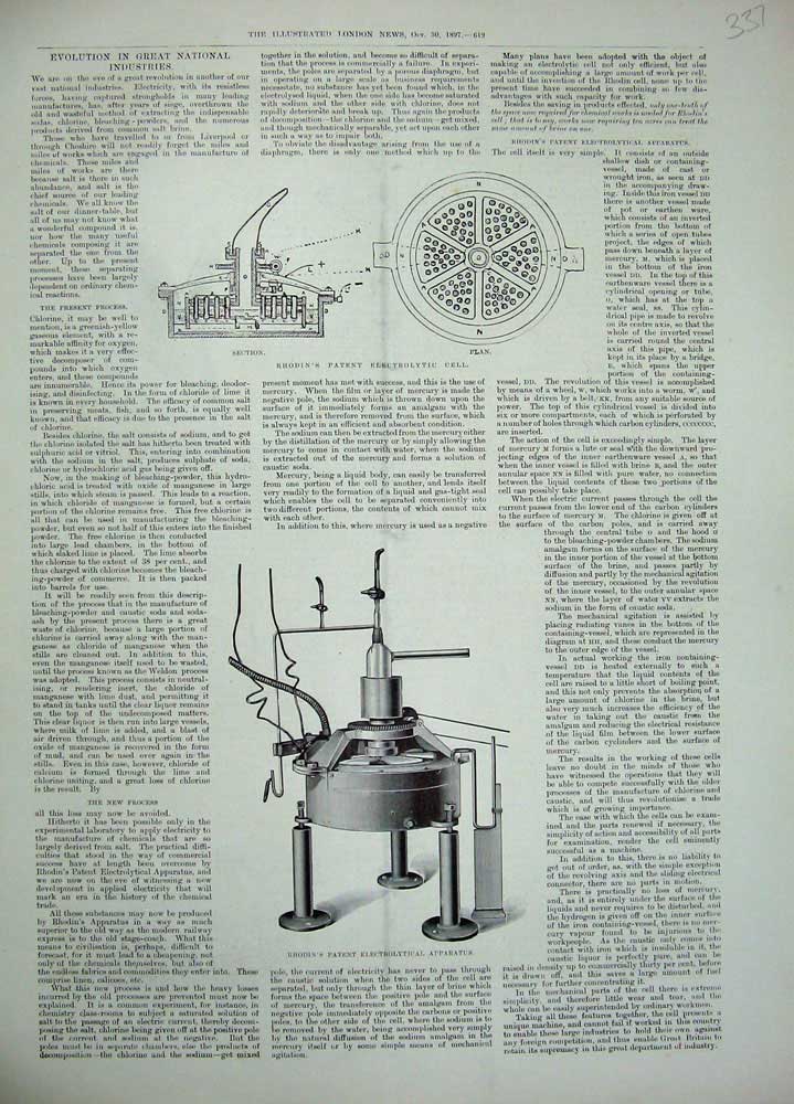 Original Old Antique Print 1897 Rhodin'S Patent Electrolytic Cell Machinery