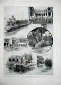 Old Antique Print 1897 Bath Abbey River Roman Bath Mineral Spring Court 19th