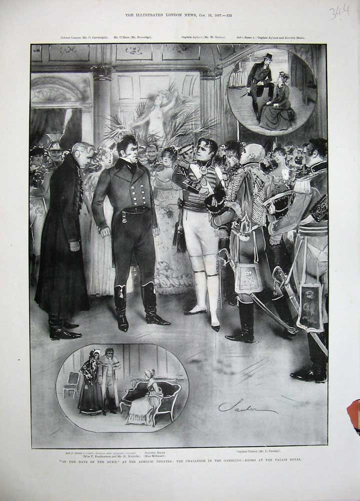 Original Old Antique Print 1897 Days Duke Adelphi Theatre Palais Royal Cautley