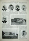 Old Antique Print 1897 Palace Stockholm Sweden Oscar Christiania Wisborg 19th