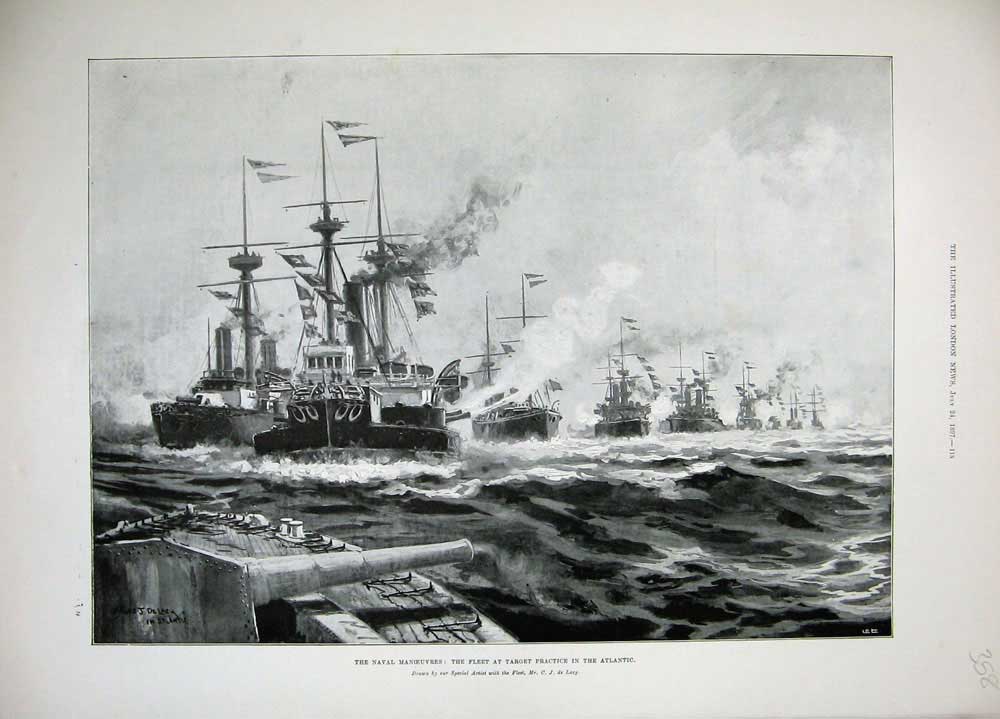 Old Antique Print 1897 Naval Manoeuvres Ship Fleet Atlantic Sea Fine Art 19th