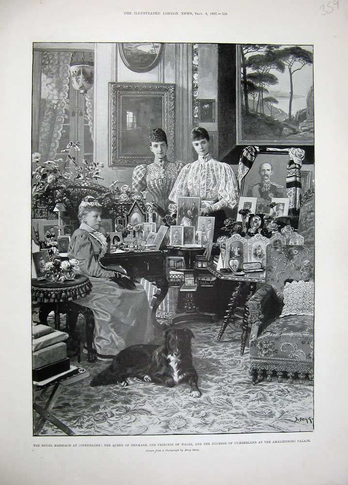 Original Old Antique Print 1897 Wedding Copenhagen Queen Denmark Amalienborg
