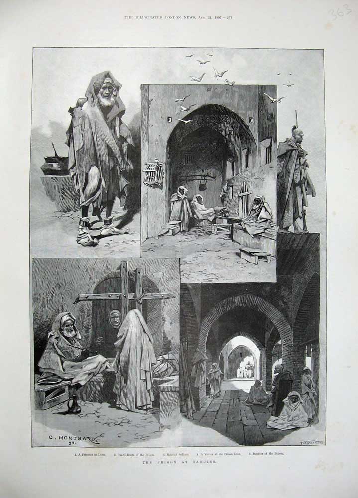 Original Old Antique Print 1897 Prison Tangier Moorish Sier Montbard Fine Art