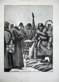 Original Old Antique Print 1897 Klondike GDiscoveries Alaskan Fish Market Art