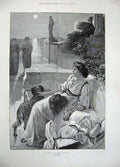 Old Antique Print 1897 Sargent Fine Art Moonlight Idyll Ladies Women Dog 19th