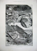 Old Antique Print 1897 Clovelly Street Harbour Ships Houses Country Sea 19th